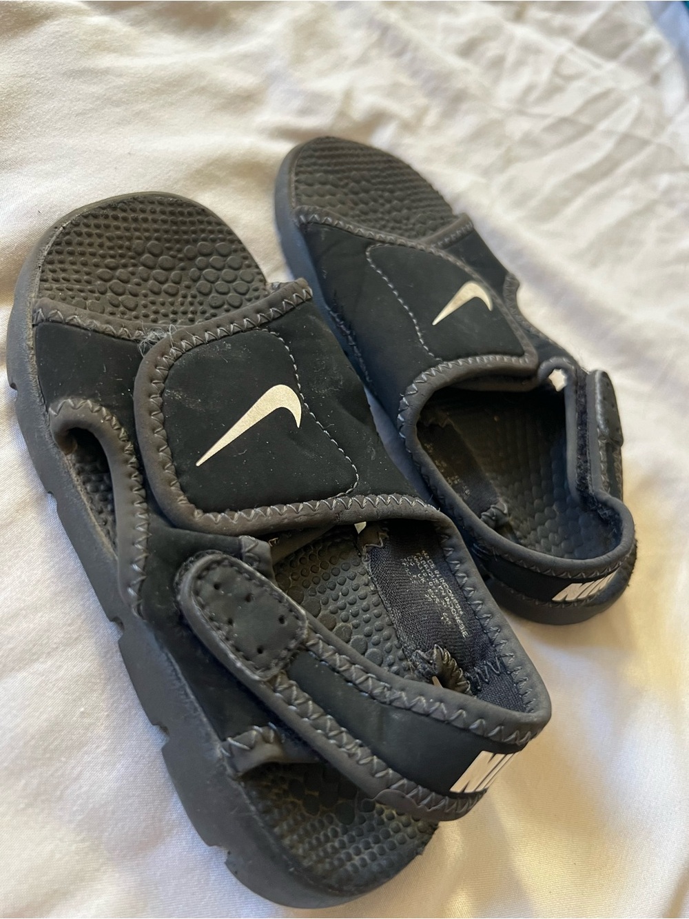 Nike Kids Black and White Adjustable Hook-and-Loop Sandals